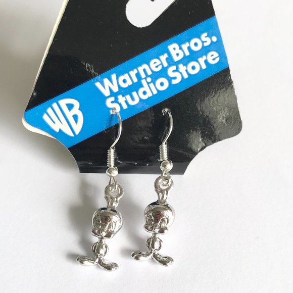 Vintage Tweety Bird Charm Earrings Looney Tunes Warner Bros. Silver Plated Charm - Picture 3 of 11
